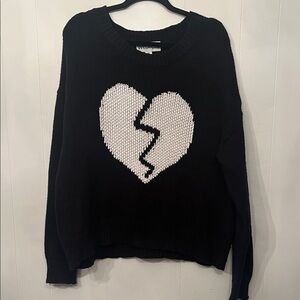 Wildfox Black Crewneck Sweater with White Broken Heart Size M